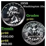 Proof 1958 Washington Quarter 25c Grades GEM++ Pro