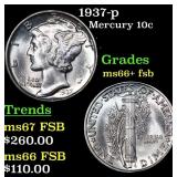 1937-p Mercury Dime 10c Grades GEM++ FSB