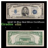1934C $5 Blue Seal Silver Certificate Grades vf+