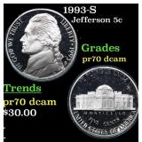 Proof 1993-S  Jefferson Nickel 5c Grades GEM++ Pro