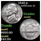 1946-p Jefferson Nickel 5c Grades GEM++ Unc