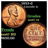 1953-d Lincoln Cent 1c Grades GEM++ Unc RD