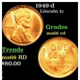 1949-d Lincoln Cent 1c Grades GEM+ Unc RD