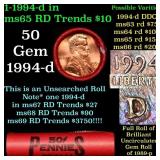 BU Shotgun Lincoln 1c roll, 1994-d 50 pcs Bank Wra