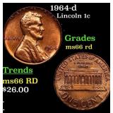 1964-d Lincoln Cent 1c Grades GEM+ Unc RD