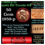 BU Shotgun Lincoln 1c roll, 1959-p 50 pcs Bank Wra