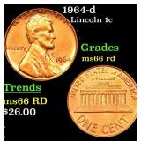 1964-d Lincoln Cent 1c Grades GEM+ Unc RD