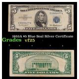 1953A $5 Blue Seal Silver Certificate Grades vf+