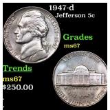 1947-d Jefferson Nickel 5c Grades GEM++ Unc
