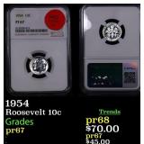 Proof NGC 1954 Roosevelt Dime 10c Graded pr67 By N