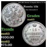 1915 (BC) Russia 15 Kopeks Silver Y# 21a.3 Grades