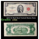 1953 $2 Red Seal United States Note Grades vf+