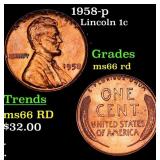 1958-p Lincoln Cent 1c Grades GEM+ Unc RD