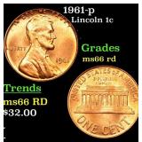 1961-p Lincoln Cent 1c Grades GEM+ Unc RD