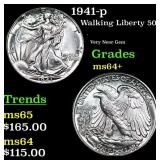 1941-p Walking Liberty Half Dollar 50c Grades Choi