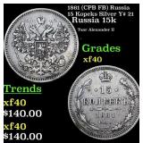 1861 (CPB FB) Russia 15 Kopeks Silver Y# 21 Grades