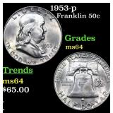 1953-p Franklin Half Dollar 50c Grades Choice Unc