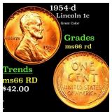 1954-d Lincoln Cent 1c Grades GEM+ Unc RD