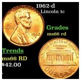 1962-d Lincoln Cent 1c Grades GEM+ Unc RD