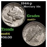 1944-p Mercury Dime 10c Grades Select+ Unc