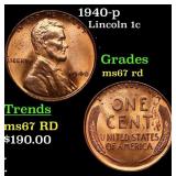 1940-p Lincoln Cent 1c Grades GEM++ Unc RD