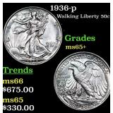 1936-p Walking Liberty Half Dollar 50c Grades GEM+
