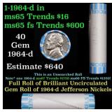 BU Shotgun Jefferson 5c roll, 1964-d 40 pcs Bank $