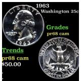 Proof 1963 Washington Quarter 25c Grades GEM++ Pro