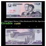 2002 Upper Korea 5 Won Banknote P# 58s, Specimen G