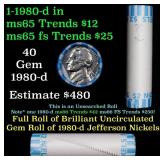 BU Shotgun Jefferson 5c roll, 1980-d 40 pcs Bank $