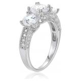 Decadence sterling Silver 6.5mm Round 3 Stone Pave