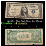 1935E $1 Blue Seal Silver Certificate Grades vf de