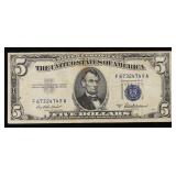 1953A $5 Blue Seal Silver Certificate Grades vf++