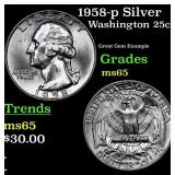 1958-p Washington Quarter Silver 25c Grades GEM Un