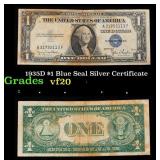 1935D $1 Blue Seal Silver Certificate Grades vf, v