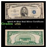 1953A $5 Blue Seal Silver Certificate Grades vf++