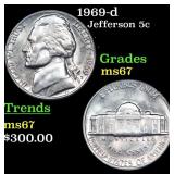 1969-d Jefferson Nickel 5c Grades GEM++ Unc