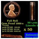 Gem Proof Lincoln 1c roll, 1986-s 50 pcs