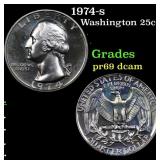 Proof 1974-s Washington Quarter 25c Grades GEM++ P