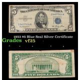 1953 $5 Blue Seal Silver Certificate Grades vf+