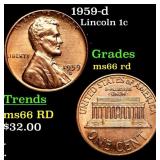 1959-d Lincoln Cent 1c Grades GEM+ Unc RD