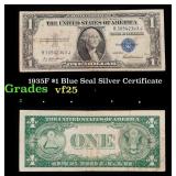 1935F $1 Blue Seal Silver Certificate Grades vf+