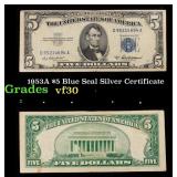 1953A $5 Blue Seal Silver Certificate Grades vf++