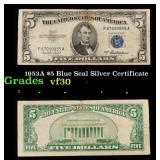 1953A $5 Blue Seal Silver Certificate Grades vf++