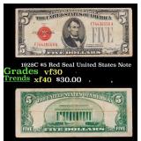 1928C $5 Red Seal United States Note Grades vf++