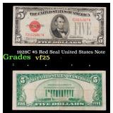 1928C $5 Red Seal United States Note Grades vf+