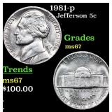 1981-p Jefferson Nickel 5c Grades GEM++ Unc