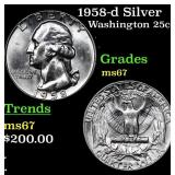 1958-d Washington Quarter Silver 25c Grades GEM++