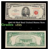 1963 $5 Red Seal United States Note Grades vf+