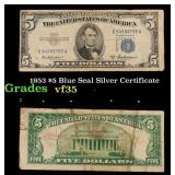1953 $5 Blue Seal Silver Certificate Grades vf++